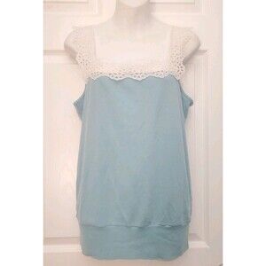 Y2K mon petit oiseau Baby Blue Thick Cotton Tank Sm USA Scalloped Lace Trim